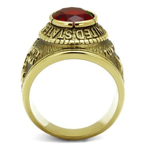United States US Marines Corp Ring - USMC Military Rings Gold Red Stone - Picture 6 of 8